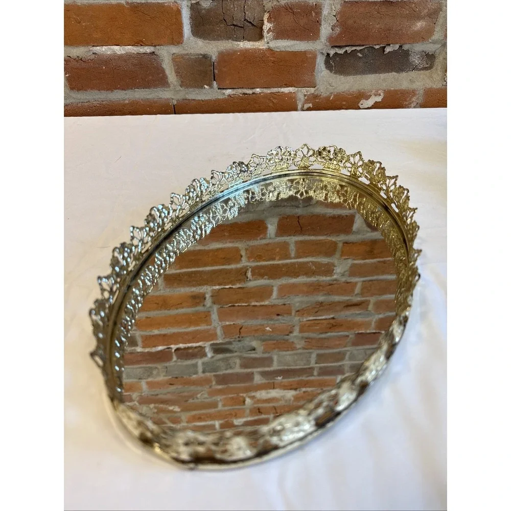 Vintage Hollywood Regency Oval Dresser Mirror Vanity Tray 13x8